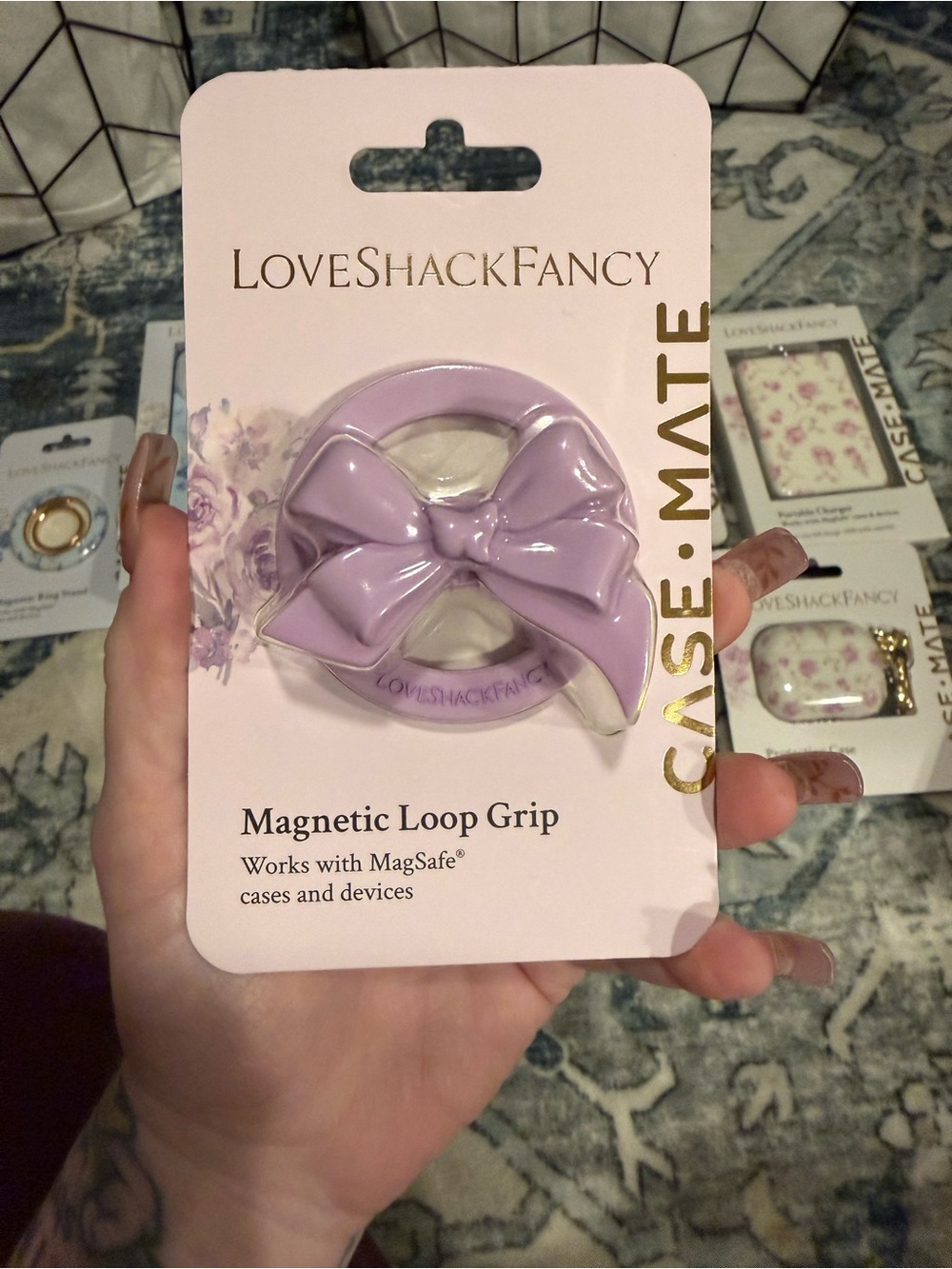 LoveShackFancy Lavender Bow Magnetic Loop Grip NWT